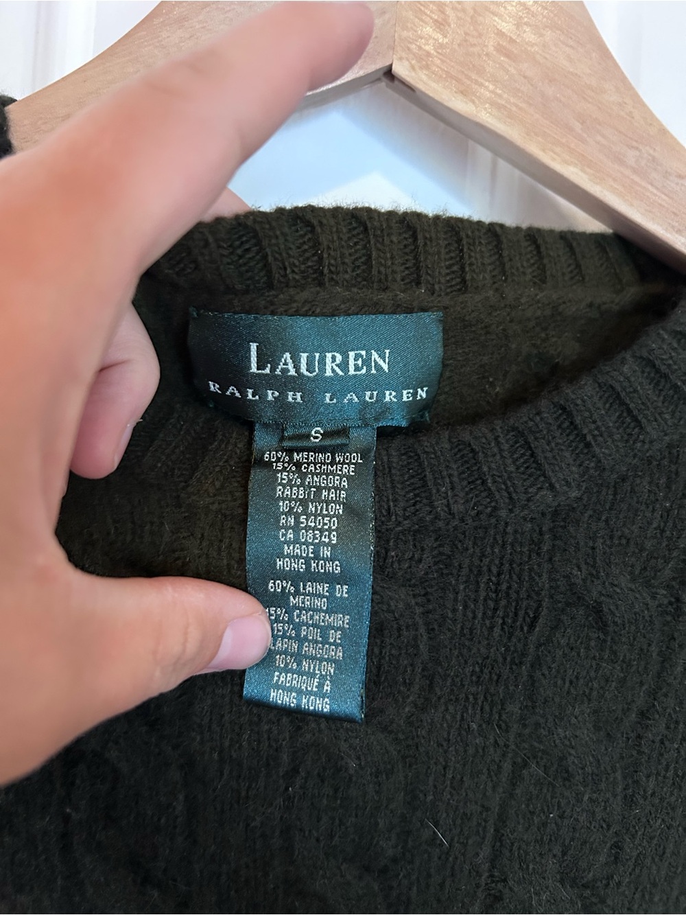 Lauren Ralph Lauren Vintage Dark Green Cable-Knit Crewneck Sweater - Women's - Picture 2 of 6
